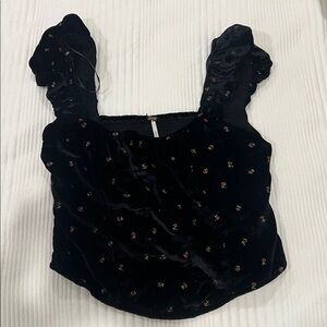 Free People Black Velvet Floral Women's Top